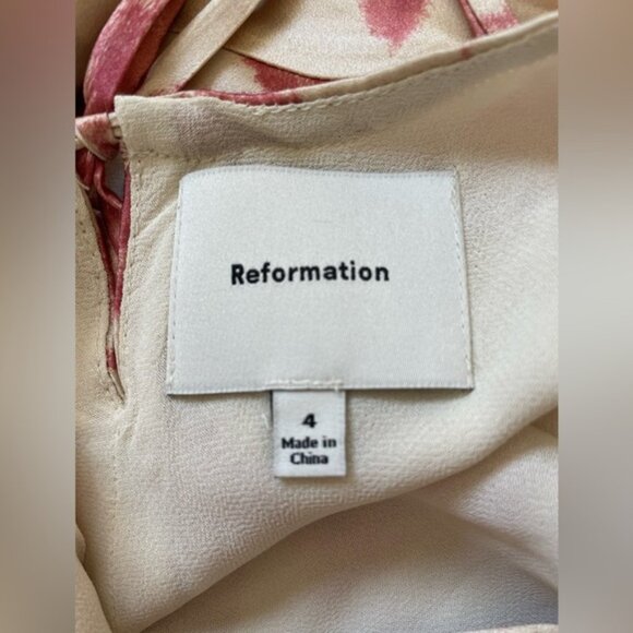 NEW Reformation Anaiis Long Silk Dress Cameo Rose Pink Cream Floral | size 4 - Picture 9 of 12